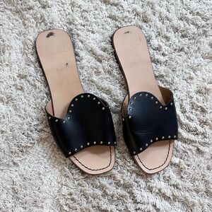 Victor black slides sandals, studded leather made in Italy 8.5